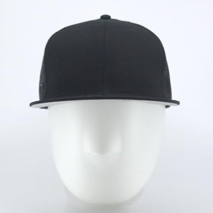 Plain Cotton Twill Flat Brim Mesh Adjustable Snapback Trucker Baseball Cap - color: Black B