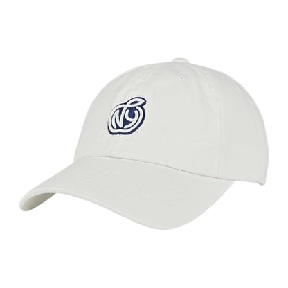 E BY ELIDAN NY Apple Dad Hat, New York Baseball Cap for Women Men - color: White With Navy Apple