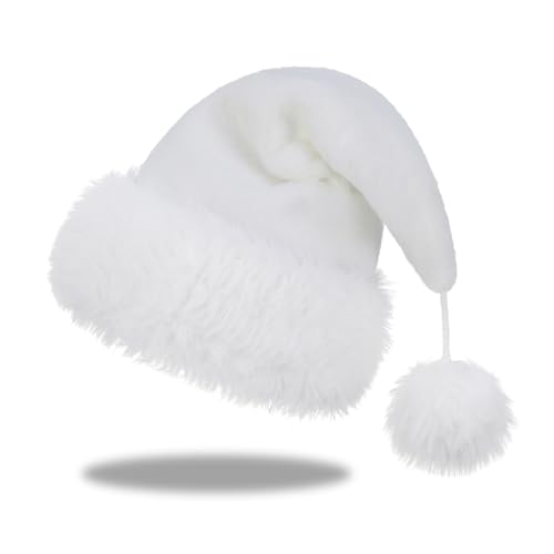 Personalized Santa Hat for Adults, Super Soft Plush Holiday Christmas Hat, Xmas New Year Party Headwear - color: Plush-white