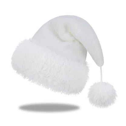 Personalized Santa Hat for Adults, Super Soft Plush Holiday Christmas Hat, Xmas New Year Party Headwear - color: Plush-white
