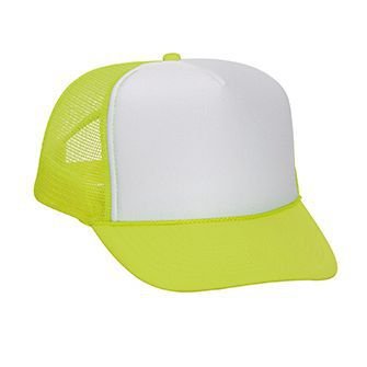 OTTO Neon Polyester Foam Front 5 Panel High Crown Mesh Back Trucker Hat - color: N.ylw/Wht/N.ylw