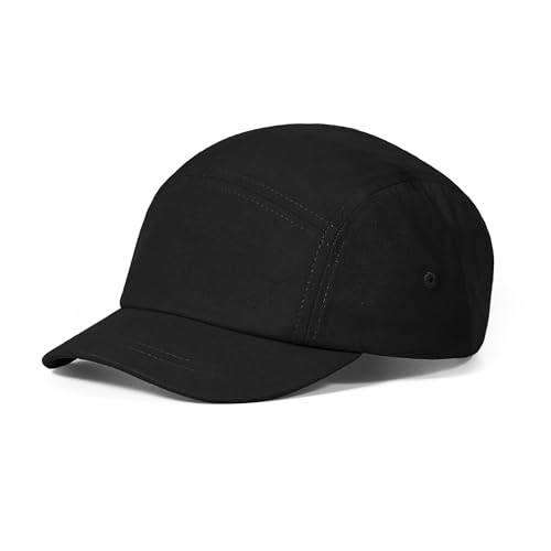 Croogo 5 Panel Short Brim Cotton Baseball Cap Adjustable Hat for Men - color: Black