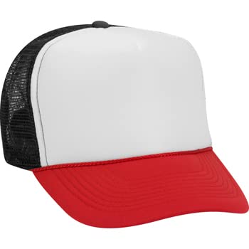 OTTO Polyester Foam Front 5 Panel High Crown Mesh Back Trucker Hat - color: Red/Wht/Blk