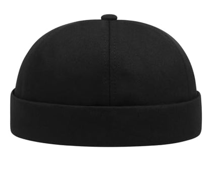 Mens Docker Cap – Brimless Beanie Skull Cap Retro Rolled Cuff Adjustable Cotton - color: Label Denim
