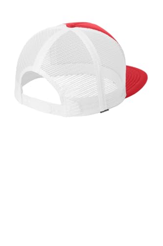 District Flat Bill Snapback Trucker Cap, Flat Brim Hat for Men & Women - color: New Red