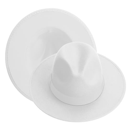 KUJUHA Fedora Hats for Mens/Womens Felt FedoraHats Two Tone Wide Brim Fedora Hats Rancher Hat - color: White, size: Large-X-Large