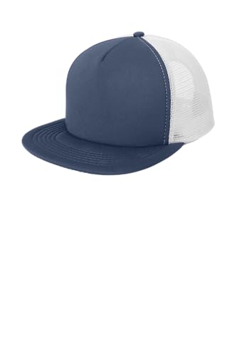 District Flat Bill Snapback Trucker Cap, Flat Brim Hat for Men & Women - color: New Navy