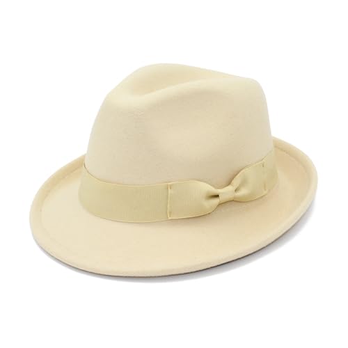Fedora Hats for Men Women 1920s Short Brim Felt Trilby Hat - color: Beige