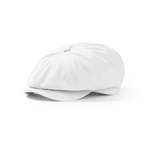 KUJUHA Newsboy Cap for Men Flat Cap 100% Cotton Irish Gatsby Ivy Golf Cabbie Hat Driving Hat - color: White, size: Medium