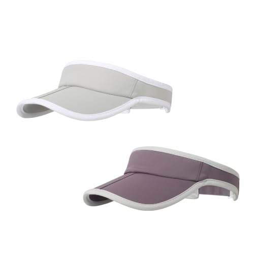 Sun Visor Caps Foldable Brim Adjustable Visor Hats for Women Men - color: Grey+deeppurple G