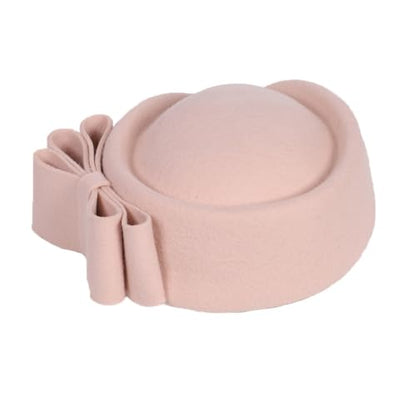 HIMESPORT Wool Felt Bowler Fascinators Hats for Women Ladies Female Elegant Wedding Tea Party Beret Hat with Bowknot - color: Pink 1