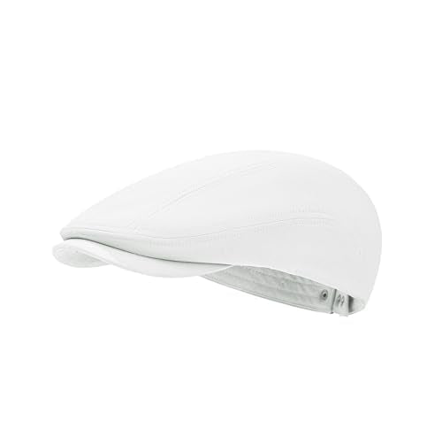 100% Cotton Newsboy Cap for Men Adjustable Flat Gatsby Ivy Cabbie Beret Hat for Summer Driving Hunting - color: White-ab, size: Large