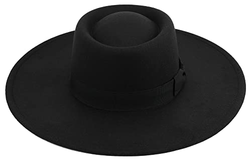 Pro Celia Big Wide Brim Women Fedora Hat - color: Oval-black