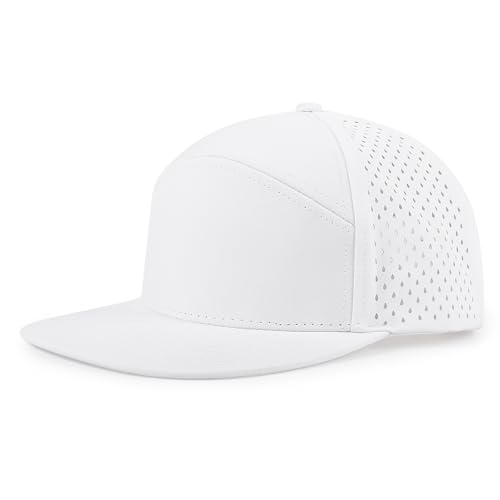 Quick Dry Baseball Cap Flat Brim Snapback Golf Hat for Men Women - color: White