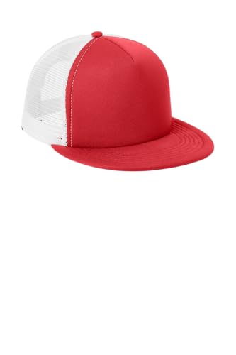 District Flat Bill Snapback Trucker Cap, Flat Brim Hat for Men & Women - color: New Red