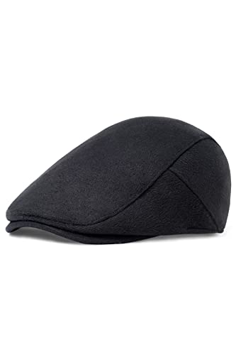 BABEYOND Men's Flat Cap Newsboy Hats Herringbone Tweed Cabbie Hats for Men 1920s Ivy Irish Driving Hats Gatsby Hat - color: Black Style, size: Small-Medium