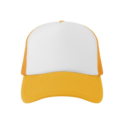 TOPTIE 5 Panel Foam Front Trucker Hat High Crown Mesh Back Snapback Cap - color: Gold White