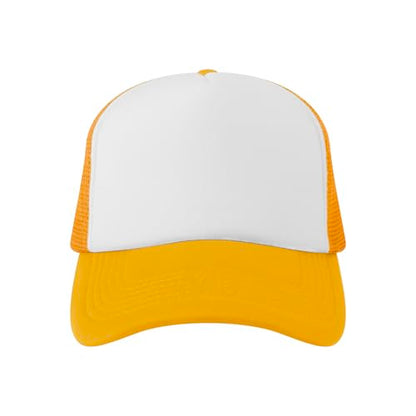 TOPTIE 5 Panel Foam Front Trucker Hat High Crown Mesh Back Snapback Cap - color: Gold White