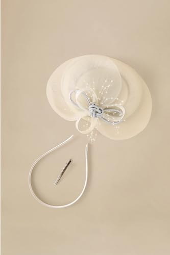 BABEYOND Fascinators Hats for Women Tulle Pillbox Knot Bead Tea Party Hat - color: Beige
