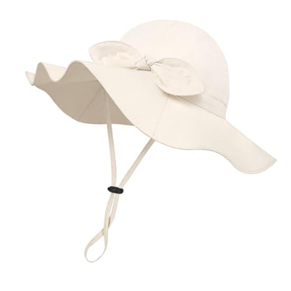 Baby Girl Sun Hat with UPF 50+ Outdoor Adjustable Beach Hat with Wide Brim Bucket Hats - color: Beige, size: 2-3T