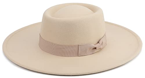 Pro Celia Big Wide Brim Women Fedora Hat - color: Oval-rice