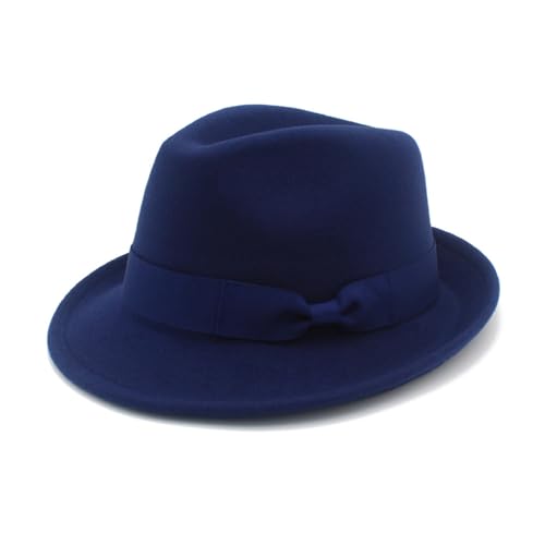 Fedora Hats for Men Women 1920s Short Brim Felt Trilby Hat - color: Navy