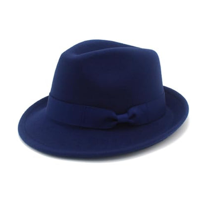 Fedora Hats for Men Women 1920s Short Brim Felt Trilby Hat - color: Navy