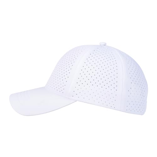 FEINION Men Laser Mesh Breathable Snapback Baseball Cap - color: White