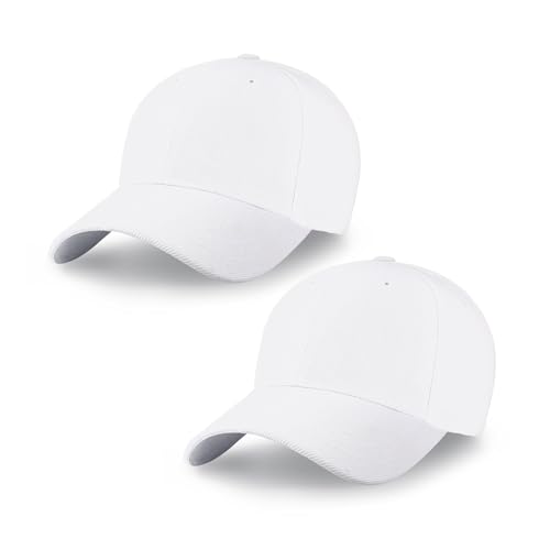 2-Pack Classic Structured Baseball Cap Adjustable Snapback Ball Caps - color: White