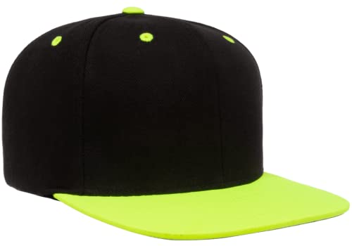 Mrlahat 6089 Yupoong Yp by Flexfit 6-Panel Structured Flat Visor Classic Snapback Cap with Black Bandana - color: Black / Neon Green