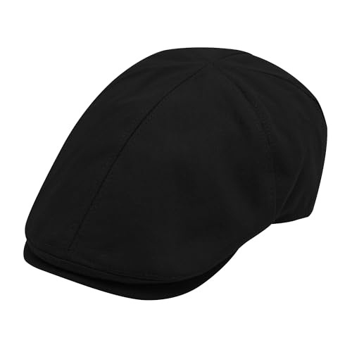 ZLYC Men Cotton Flat Cap Summer Scally Newsboy Beret Driver Hat - color: Plain Black