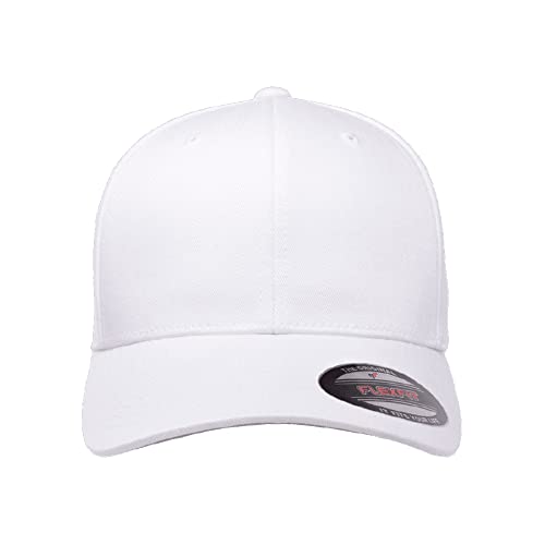 Flexfit Wooly Combed 6-Panel Structured Baseball Cap | Stretch Fitted - color: White, size: Small-Medium