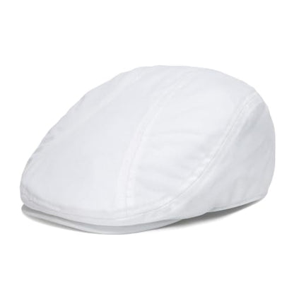 BOTVELA Men Cotton Twill Newsboy Flat Hat Fitted Cap - color: White, size: 7 1/8