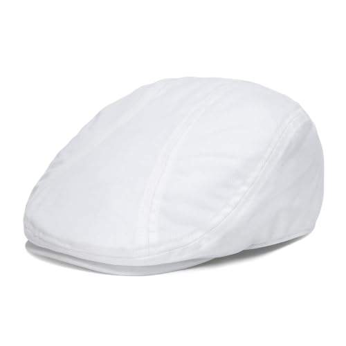 BOTVELA Men Cotton Twill Newsboy Flat Hat Fitted Cap - color: White, size: 7 7/8