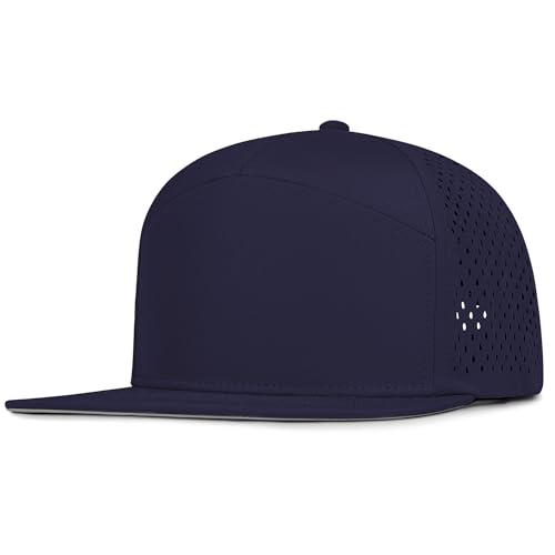 4 Inclusive Sizes Flat Bill Performance Trucker Hat Men Women, 7 Panel Snapback Running - color: 14.navy Blue
