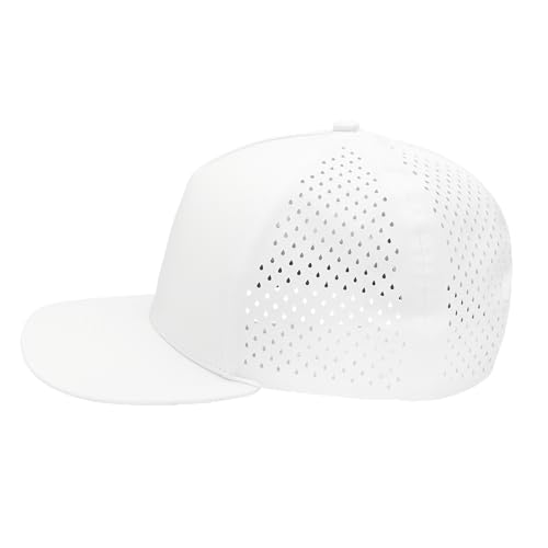Gilbert Performance 5‑Panel Snapback Hat – Adjustable Flat Bill Cap, Breathable Mesh, Water‑Repellent Fabric, Unisex - color: White