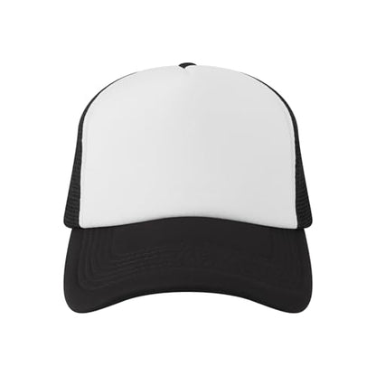 TOPTIE 5 Panel Foam Front Trucker Hat High Crown Mesh Back Snapback Cap - color: Black White