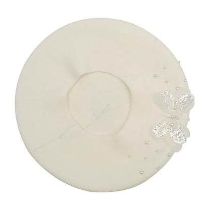ZLYC Women French Beret Hat Reversible Solid Color Mosaic Warm Artist Cap - color: Butterfly White