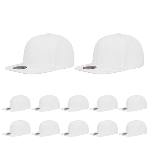 ZH Plain Flat Brim Snapback Baseball Caps Adjustable Blank Baseball Caps Wholesale 12 Pack - color: White