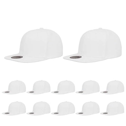ZH Plain Flat Brim Snapback Baseball Caps Adjustable Blank Baseball Caps Wholesale 12 Pack - color: White