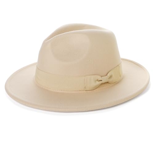 BABEYOND 1920s Fedora Hat for Men Gatsby Wide Brim Hat Felt Panama Cap - color: Beige