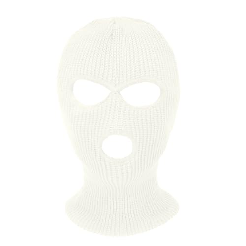 3 Hole Ski Mask, Knitted Balaclava Face Mask, Winter Full Face Mask Cover for Winter Outdoor Sports - color: White