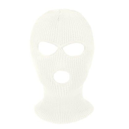 3 Hole Ski Mask, Knitted Balaclava Face Mask, Winter Full Face Mask Cover for Winter Outdoor Sports - color: White