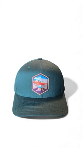 Zion Fitted Hat with National Park Woven Patch - color: Green L/XL (7 1/8” - 7 5/8”)