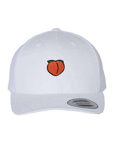 Go All Out Peach Icon Dad Deluxe Flatbill Baseball Structured Trucker Embroidered Hat - color: White