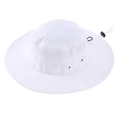 Connectyle UPF 50+ Wide Brim Sun Hat for Men Breathable Cowboy Boonie Hats Outdoor Bucket Hat for Fishing Hiking Safari - color: White