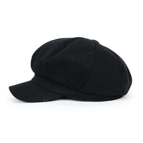 ililily Washed Cotton Newsboy Cabbie Cap Corduroy Duck Bill Flat Hunting Hat - color: Wool Black
