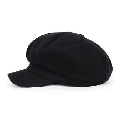 ililily Washed Cotton Newsboy Cabbie Cap Corduroy Duck Bill Flat Hunting Hat - color: Wool Black