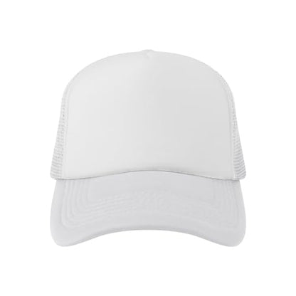 TOPTIE 5 Panel Foam Front Trucker Hat High Crown Mesh Back Snapback Cap - color: White
