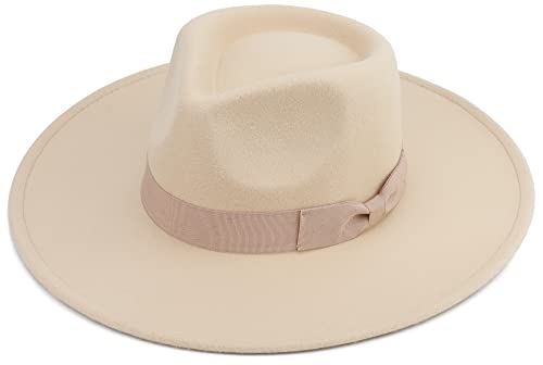 Pro Celia Big Wide Brim Women Fedora Hat - color: Peach-rice